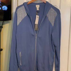 Zenergy cotton cashmere lurex Hood jacket sweater jacket lobelia blue